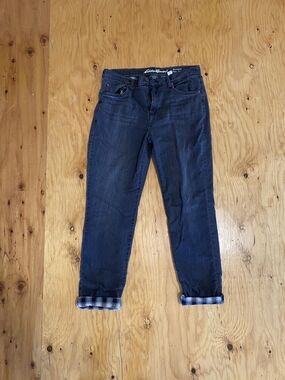 Eddie Bauer Women's Dark Indigo Boyfriend Jeans with Plaid Cuffs